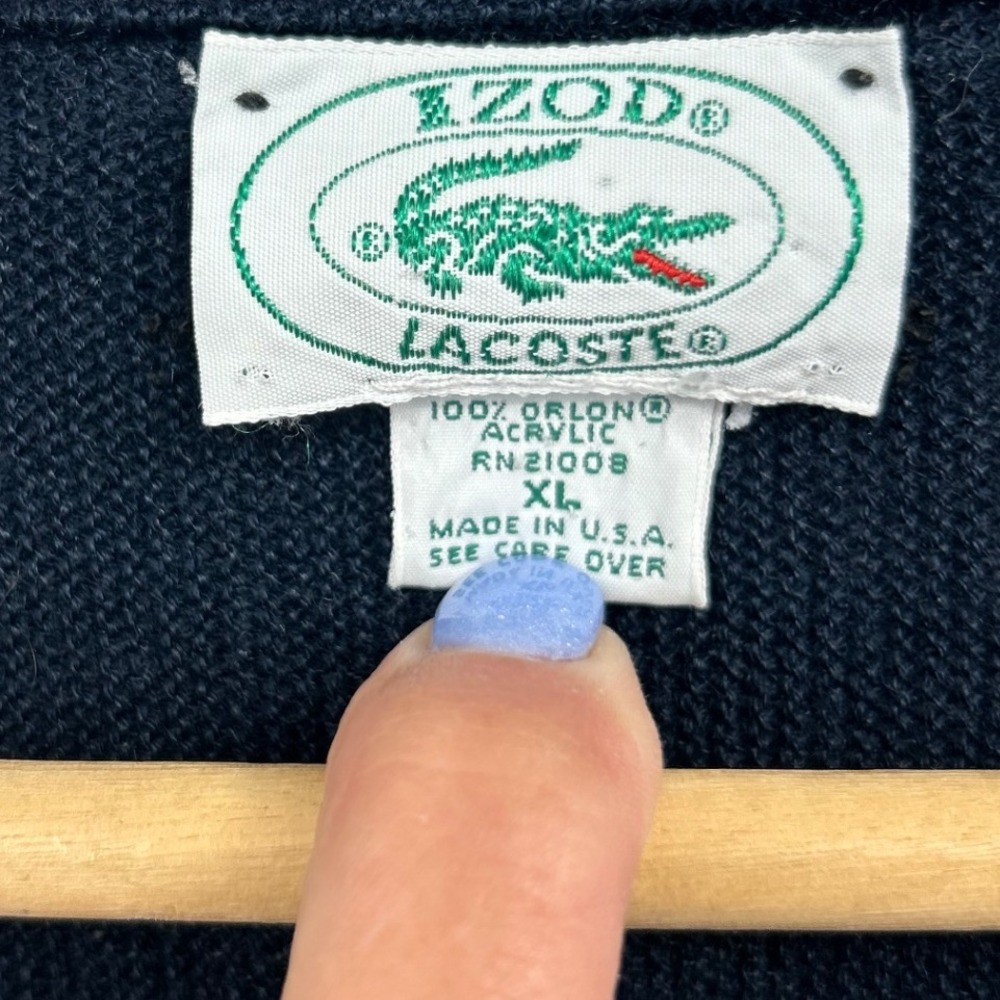 Vintage IZOD‎ Lacoste Mens XL V Neck Sweater Blue Long Sleeve Acrylic Knit - Picture 4 of 7